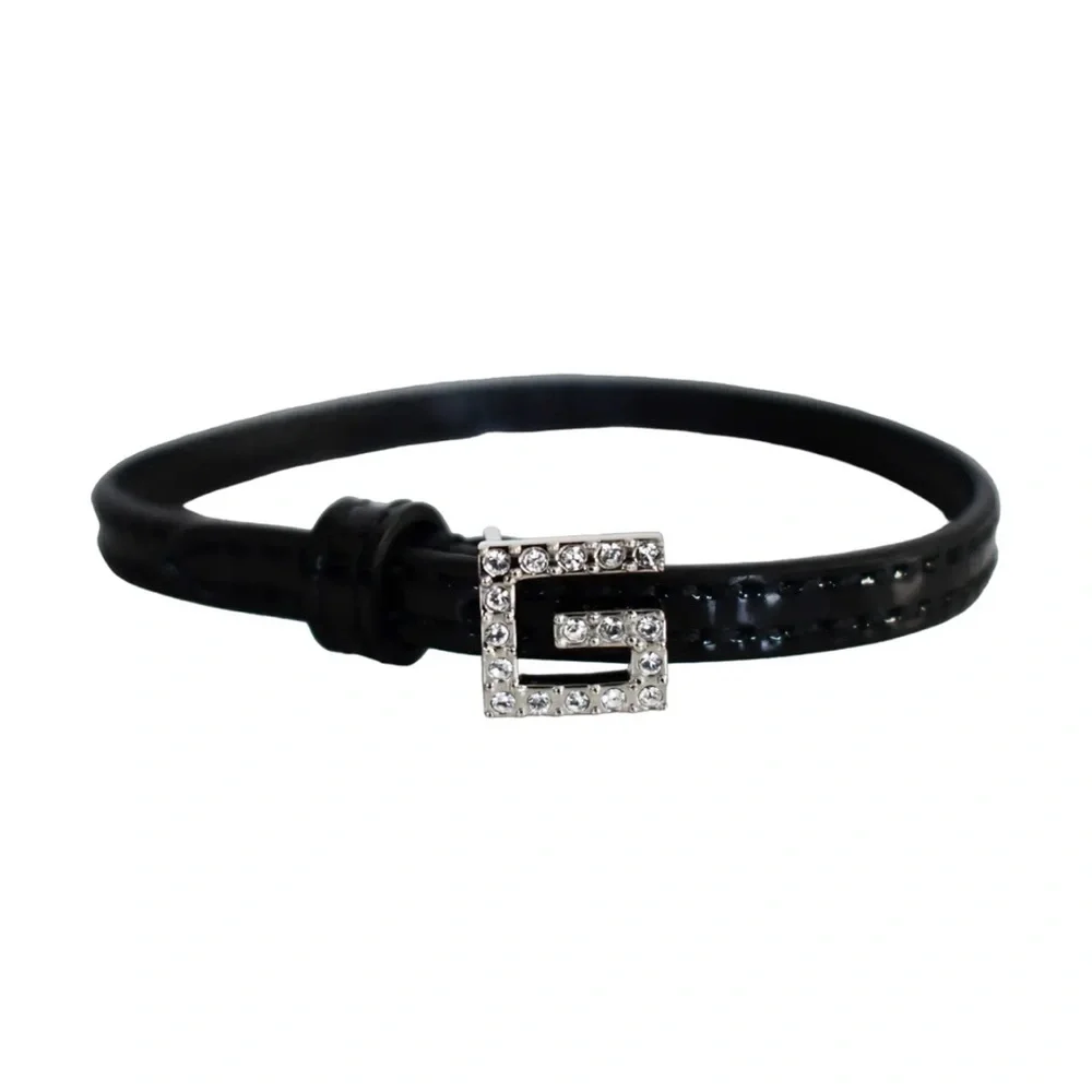 🆕️ GUCCI Black PATENT LEATHER Bracelet with CRYSTAL SQUARE G Buckle Size M🌟🖤